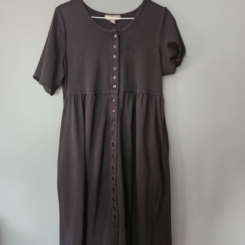 Woman Within Black Midi Dress with Button Front